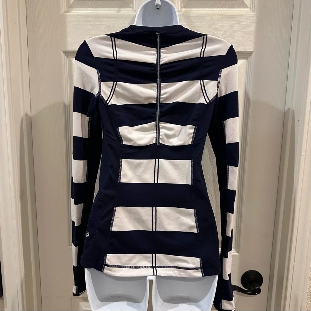 Lululemon Run: Switch Back Long Sleeve Wide Bold Stripe White Deep Indigo - Picture 5 of 7